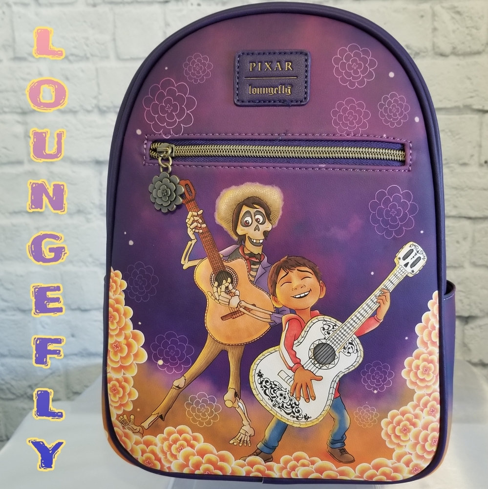 Loungefly Coco Miguel Hector Guitar Pixar Disney Marigold Mini Backpack Bag New